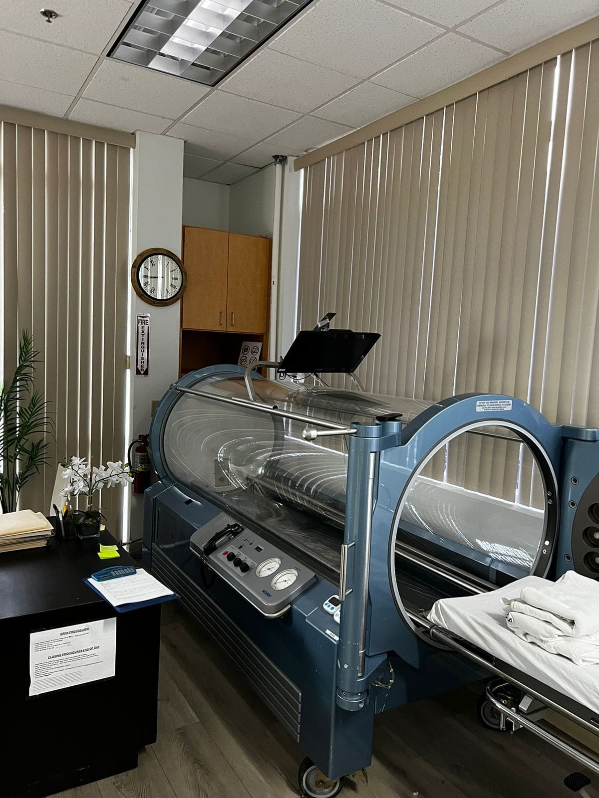 Medical-grade hyperbaric chamber in a treatment suite at Pacific Hyperbarics — Madras